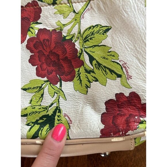 TIGNANELLO Bed of Roses Soft Leather Handbag Shoulder Bag Red Roses White Purse - Picture 3 of 13